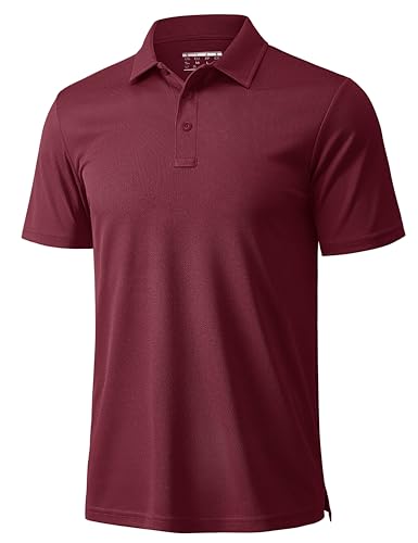 MAGCOMSEN Men's Polo Shirts Short Sleeve Golf Quick Dry Collared Moisture Wicking Athletic Performance Polos Wine Red L
