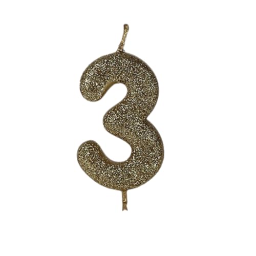 Image of Wanna Party Number 3 Glitter Gold Candle for Birthday Decoration Items /Cake Toppers /Cake Decorations (Pack of 2)