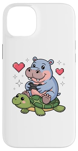 Kawaii Gaming Animal Graphic Turtle Cute Hippopotamus Gamer �X�}�z�P�[�X iPhone 14 Plus �p
