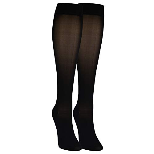 Image of Truform Sheer Compression Stockings, 30-40 mmHg, Women's Knee High Length, 30 Denier, Black, Small
