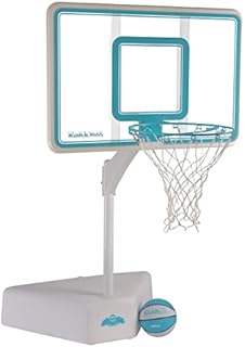 Dunn-Rite Splash & Shoot Outdoor Adjustable Height Swimming Pool Basketball Hoop w/ Ball, Base, & 18 Inch Stainless Steel Rim for Adults & Kids, Clear