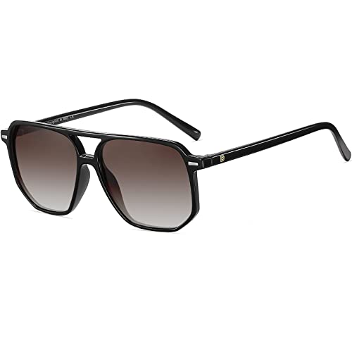 DUCO Retro Vintage Square Polarized Aviator Sunglasses Womens Mens Double Bridge Sun Glasses DC3001