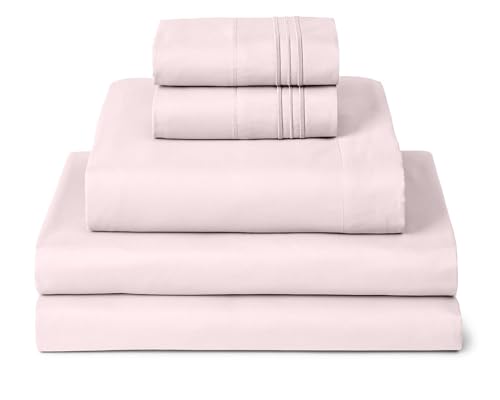 Image of Mellanni Split King Sheets Set - 5 PC Iconic Collection Bedding | Hotel Luxury, Extra Soft, Cooling Bed Sheets - Wrinkle, Fade, Stain Resistant (Split King, Blush Pink)