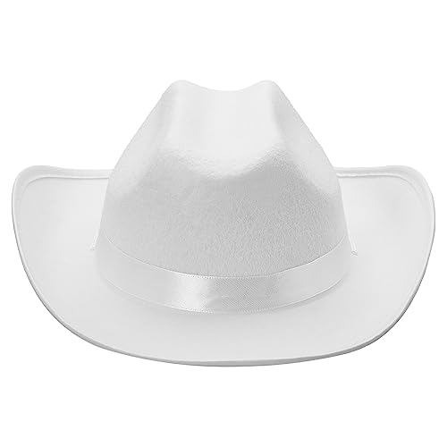 Feclmiyt Kids Girls Boys Cowboy Hats Wide Brim Cowgirl Hat with Adjustable Strap Party Festival Outdoor Accessories (A-White ONE Size)