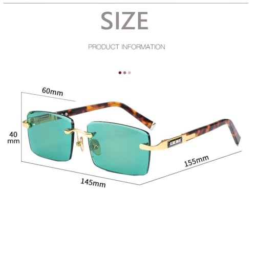 Street Photos Decoration Green Crystal Stone Frameless Metal Eyewear Men's Sunglasses Cycling Goggles Driving Glasses Outdoor Sunglasses(green)2