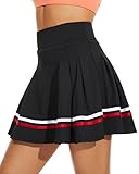 Pleated Tennis Skirts for Women Build in Shorts with Pockets High Waisted Golf Skirt Sport Athletic Running Casual Skirts,D-Black,Medium