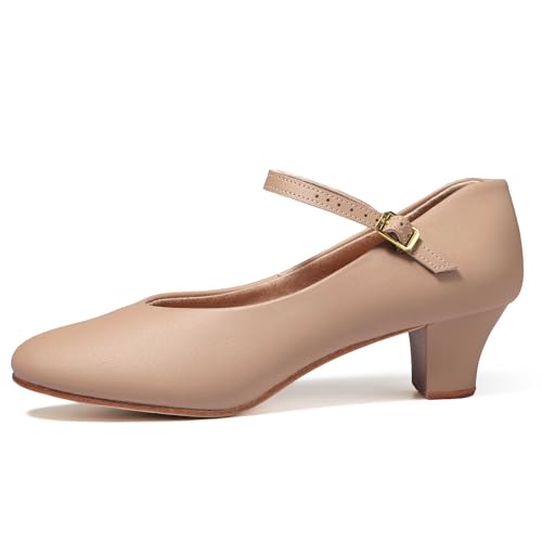 Image of Linodes PU Leather Ankle Strap Character Shoe 1.55'' Dance Shoes for Women-UPD