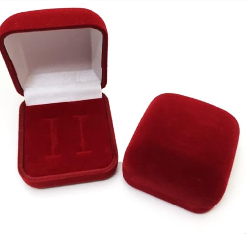 Caixa de Veludo Vermelho para Alianças e Joias, estojo de Presente com Interior Acolchoado