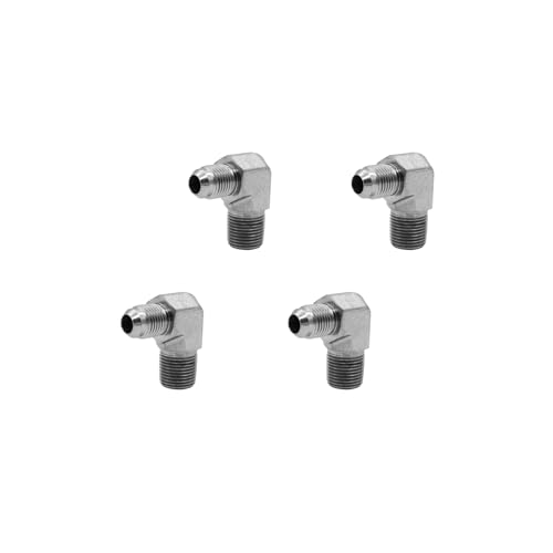 Image of (4-PACK) 2501-06-06 Hydraulic Hose Adapter Fitting 3 /8 inch Male JIC 37 Flare (9 /16 inch-18UNF) x 3 /8 inch Male (3 /8 inch-18NPTF) 90 Elbow SAE Pipe Joints Connector Carbon Steel
