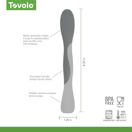 Image of Tovolo Mini Scoop and Spread Tool for Kitchen Meal Prep Small Sandwich Spreader Spatula for Peanut Butter Jelly, Silicone BPA Free Dishwasher Safe Scooper Spreader, Oyster Gray and Cool Gray