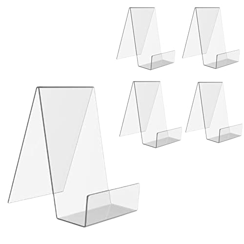 Clear Acrylic Book Stand with Ledge, Transparent Book Holder Display Stand for Displaying Pictures, Books, Cookbooks, Menus, Music Sheets, CDs, Notebooks, Artworks (5, S)