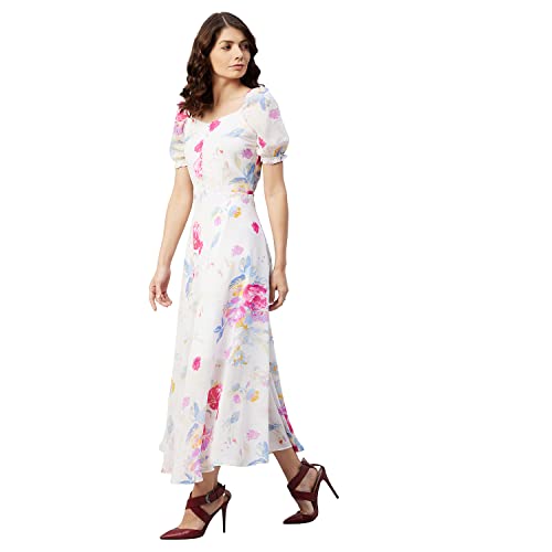 Rare Women's Polyester Fit And Flare Maxi Dress (Ep6218Ent_White