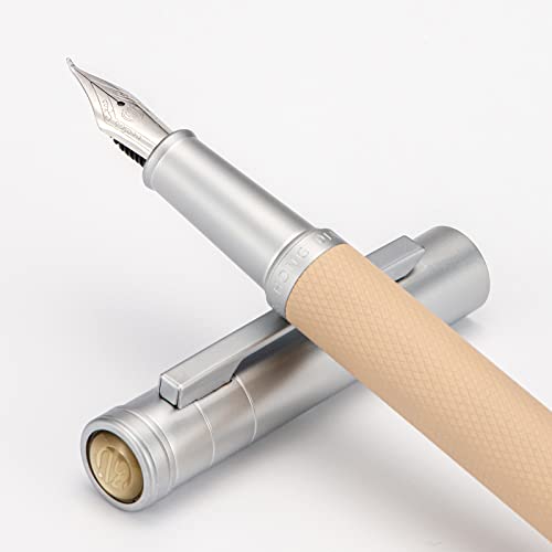 Image of Silver Birch Forest Aluminum Fountain Pen Bent Nib (Fine to Broad) with Metal Box Fude Pen Set By Asvine