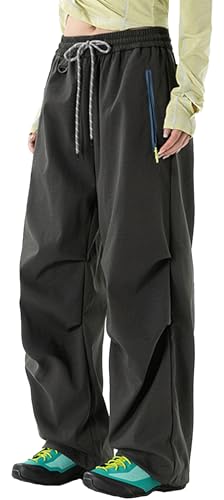 Image of FEOYA Hiking Pants Women Parachute Pants Baggy Quick-Dry Water-Repellent | with Zipper Large Pockets Outdoor Travel Cargo Pants Casual Wear