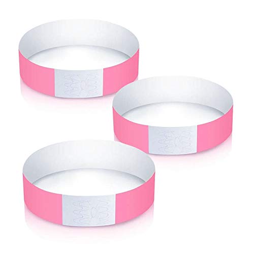 使い捨てリストバンド100枚入り の耐久性&耐水性、カラーも豊富 イベント用 人数カウント 水場でも適用 再入場管理に 7色選択可能 (ピンク)