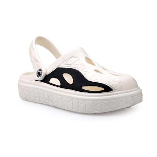 Image of Deer Rock Unisex Black & White Chunky Sole Clogs | Lightweight EVA Slip-On Sandals with Breathable Cut-Out Design & Adjustable Heel Strap