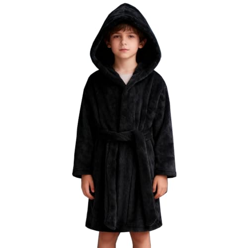 Image of Boys Girls Bathrobes,Toddler Boy Girl Robes,Children's Plush Soft Coral Fleece Hooded Pajamas Sleepwear for Kids