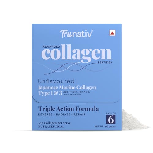 Image of Trunativ Collagen Supplements | Advanced Japanese Marine Collagen Powder for Women & Men | Type 1 and 3 Hydrolyzed Peptides | Supplement with Hyaluronic Acid | Supports Skin Glow, Hair Growth, and Nail Strength | Unflavoured | 60g (Pack of 1)