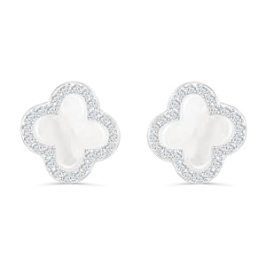 Clover Crystal Earrings for Women | 18K Gold Plated Lucky 4 Leaf Ear Studs | Four Leaf Cubic Zirconia Jewelry for Her