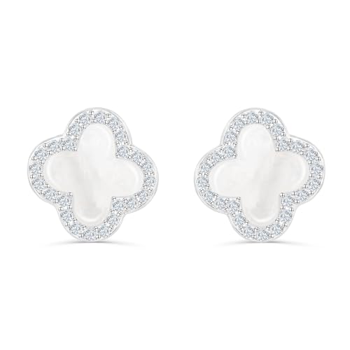 Clover Crystal Earrings for Women | 18K Gold Plated Lucky 4 Leaf Ear Studs | Four Leaf Cubic Zirconia Jewelry for Her