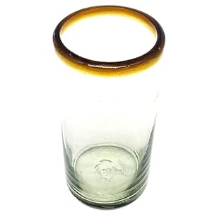 Amber Rim 20 oz Tall Iced Tea Glasses, set of 6, Mexican Handmade Glassware, Recycled Glass, Lead & Toxin Free (Tall Iced Tea) Amber Rim 20 oz Tall Iced Tea Glasses set of 6 Mexican Handmade Glassware Recycled Glass Lead Toxin Free Tall Iced Tea