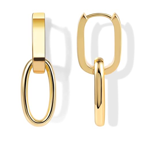 ALEXCRAFT Orecchini Pendenti Boucles d'oreille Femme Doré, Créole Double, Boucles d'oreille Pendantes Carré, Plaqué Or 14K, Argent 925，Hypoallergénique,...