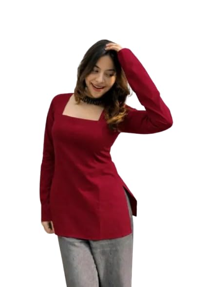 Women's Full Sleeves Rayon Square Neck Short Kurti, Bell Sleeves, Short Kurti for Women, Stylish Ethnic Top, Daily Casual Western & Office wear-image-49
