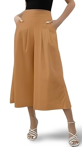 Image of OOMPH! Cotton Linen Palazzo Pant for Women | Women's High Rise High Waist Trousers Flowy Wide Leg Plazzo Pant Trouser with Pocket | Plazo Pant for Woman
