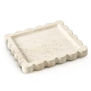 Roxfie Handgefertigtes Travertin-Tablett mit gewelltem Rand