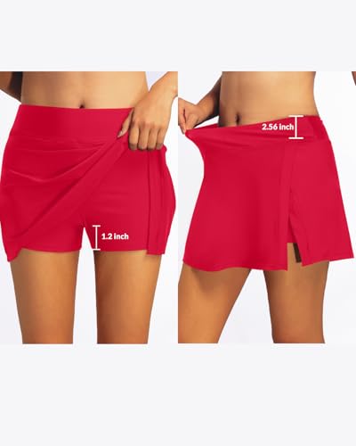 Image of Women Swim Skirt Tummy Control Swimsuit Skirt with Built-in Shorts High Waisted Split Swim Bottom (Available in Plus)