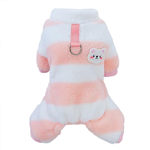 Izefia Dog Sweater - Woolen Fleece Winter Warm Sweater & Jumpsuit Pajamas - Rainbow Stripe for Small & Medium Dogs & Cats - Pink