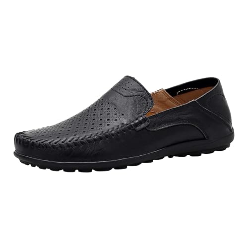 Loafer Mjuk sula fritidsskor för män, lätta andningsbara läderskor, körskor, platta slip-on-mockasiner utan skosnören, halvskor, stor storlek, promenadskor, sommarskor, affärsskor, svart, 38 EU