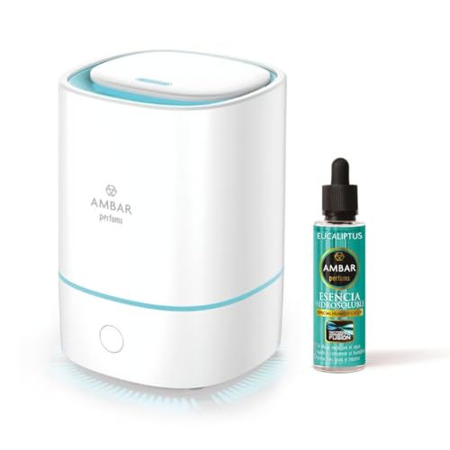TIENDIFY - Humidificador de Esencia y Difusor de Aroma con Luz LED Ambar Perfums + Esencia 50 ml. a Elegir - Aromaterapia - Ideal para Hogar, Oficina y Dormitorio (EUCALIPTO)