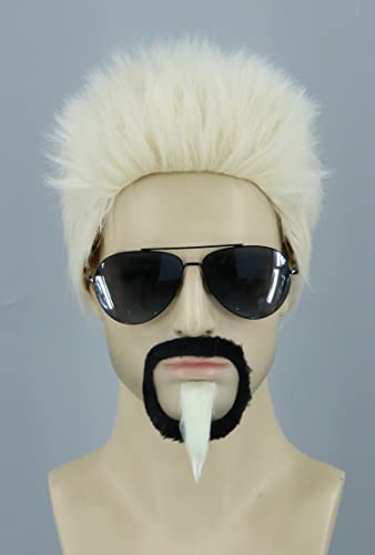 Topcosplay Celebrity Chef Wig and Goatee Men Wigs Blonde Funny Male Hair for Halloween Party Costume