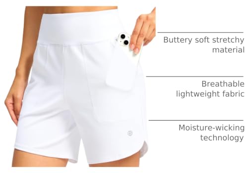 Image of G Gradual Women's Athletic Shorts 6 inch High Waisted Stretchy Bermuda Shorts for Women Quick Dry Summer Casual Shorts