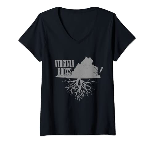 Mujer Virginia Roots Vintage Estados Unidos Patriotic Pride State Mapa Camiseta Cuello V