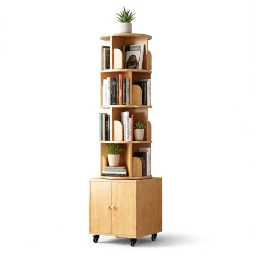 Arvolia 360 Rotating Bookshelf Tower, 5 Tier Wooden Spinning Bookshelf
