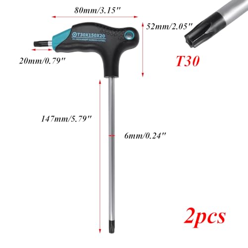 Image of Antrader T30 Torx Wrench,Anti Tamper Proof Hex Key,Cr-V Steel T-Handle Dual End Long Arm Screwdriver 2pcs