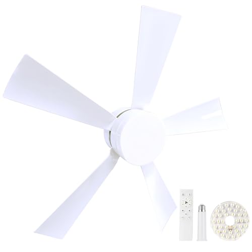Bstsilver Upgrade Socket Fan Light Combo w/Remote Adjustable Speed 40W, 3000-6500K LED Dimmable 3 Timer, E26 Screw in Ceiling Fan w/Spare Light Panel for Bedroom Kitchen Laundry Room Garage Closet