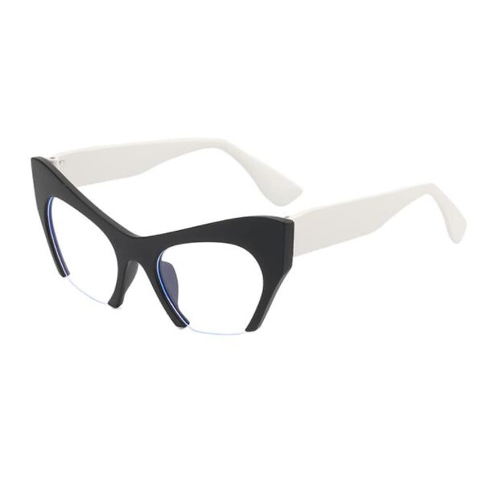 star shop Half Frame Anti-Blue Light Glasses Personality Fashion Cat Eye Flat Glasses Sand Black White Feet Anti-Blue