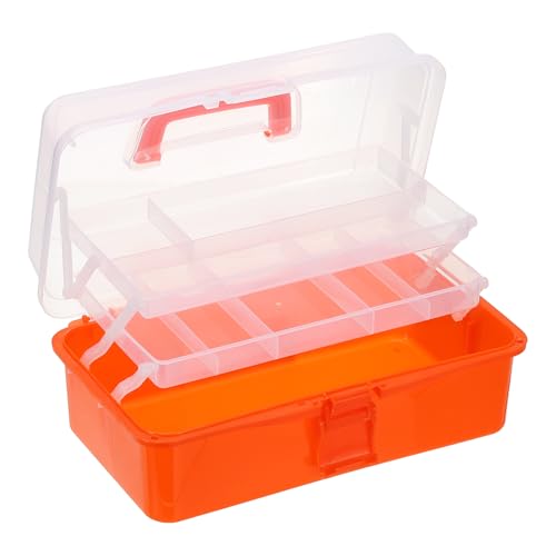Image of YOKIVE Art Supply Storage Organizer, Art Tool Storage Box 3-Tray Craft Box Art Supplies Organizer with Handle Buckle for Brushes Paints Stamps, Trans Orange
