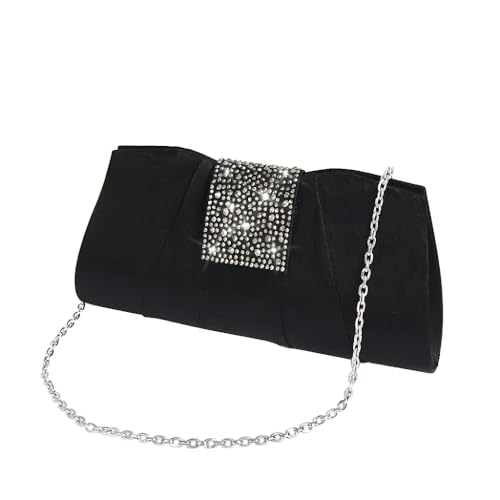 LAGO DE SAC Satin Evening Clutch Purses for Women Formal Wedding Party Handbag Simple Classic Bags (Black)