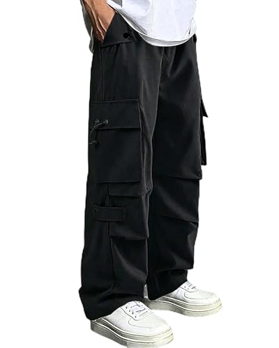 DUOLUVA Sommer Arbeitshosen Herren Baggy Cargohose Herren Cargo Trouser Men Lang Schwarz 2XL