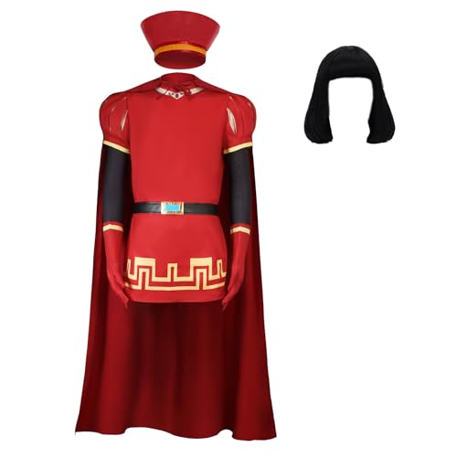 Adult Lord Farquaad Costume Men King Farquaad Cosplay Red Cape Hat Gloves Full Set (red-A, XS)