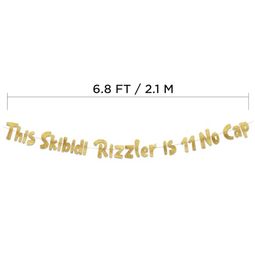 Image of Pre-Strung This Skibidi Rizzler is 11 No Cap Gold Glitter Banner - Funny 11th Birthday Decorations for Boys and Girls - Birthday Party Supplies and Gifts