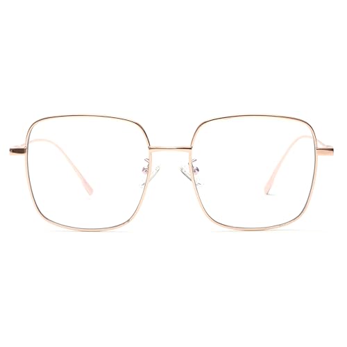 JM Blue Light Blocking Gaming Glasses Square UV400 Protection Metal Optical Computer Eyeglasses Anti Glare Eye Strain Men Women Gold - Image 2