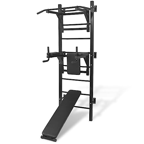 GeenYuu Torre de potencia multifuncional para fitness con estación de inmersión, barra de dominadas y banco de abdominales de acero para Homegym, entrenamiento de fuerza, calistenia y entrenamiento de
