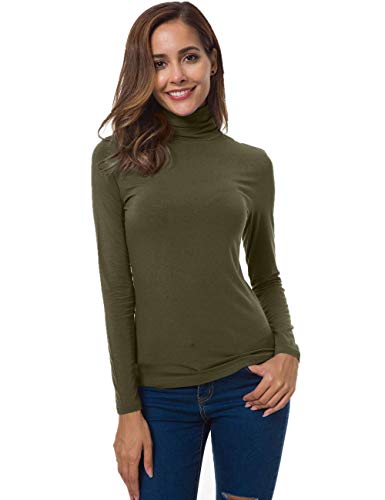 Women Long Sleeve Turtleneck Slim Fitted Based Layer Shirt Pullover Tops Army Green X-Large - Thumbnail 4