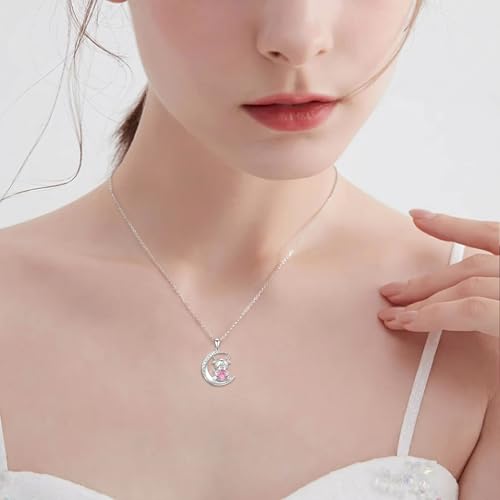 Image of PROESS Animal Birthstone Necklace 925 Sterling Silver Otter /Axolotl /Hippo /Elephant /Dachshund /Monkey /Red Panda Pendant Necklace Animal Birthstone Jewelry Gifts for Women