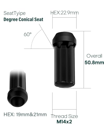 Image of SCITOO 14x2 Spline Lug Nuts Fits for 1997-2014 for Ford for F150 | for Ford Expedition 24pcs+2keys Black Close End 2 inch Wheel Lug Nuts Set for Lincoln Mark for Navigator